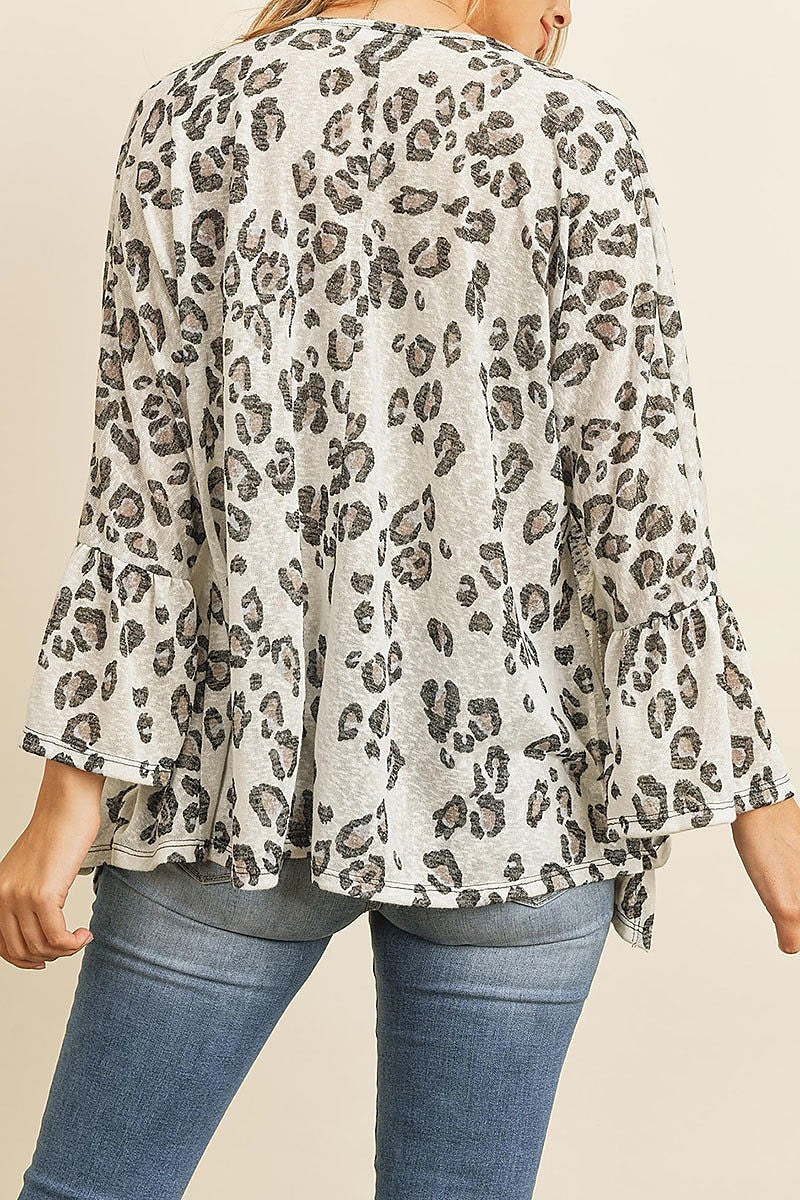 Bell sleeve animal print kimono cardigan (ED8049)