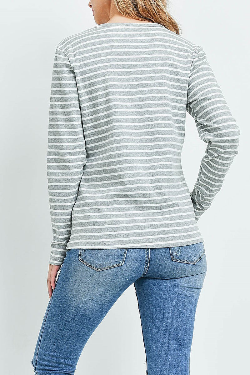 Round neck stripe graphic top (ED9030)