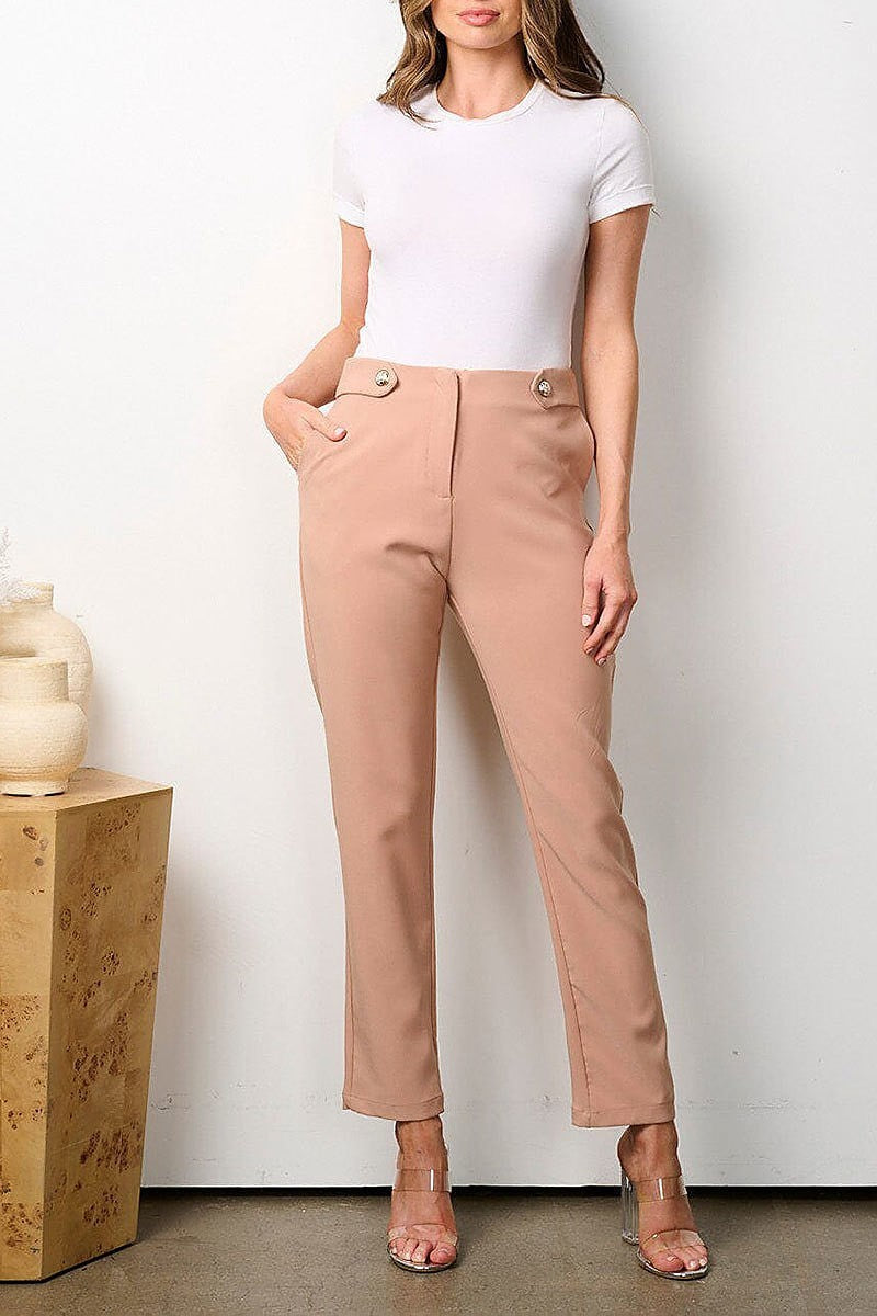 Button closure pockets wide leg pants (EFWT7993)