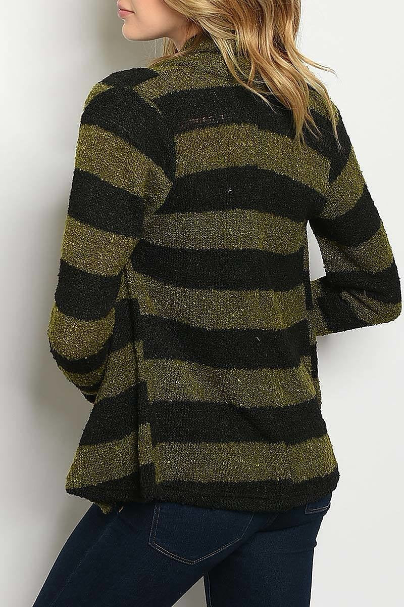 Drape front stripe cardigan sweater (DGS3663-1)