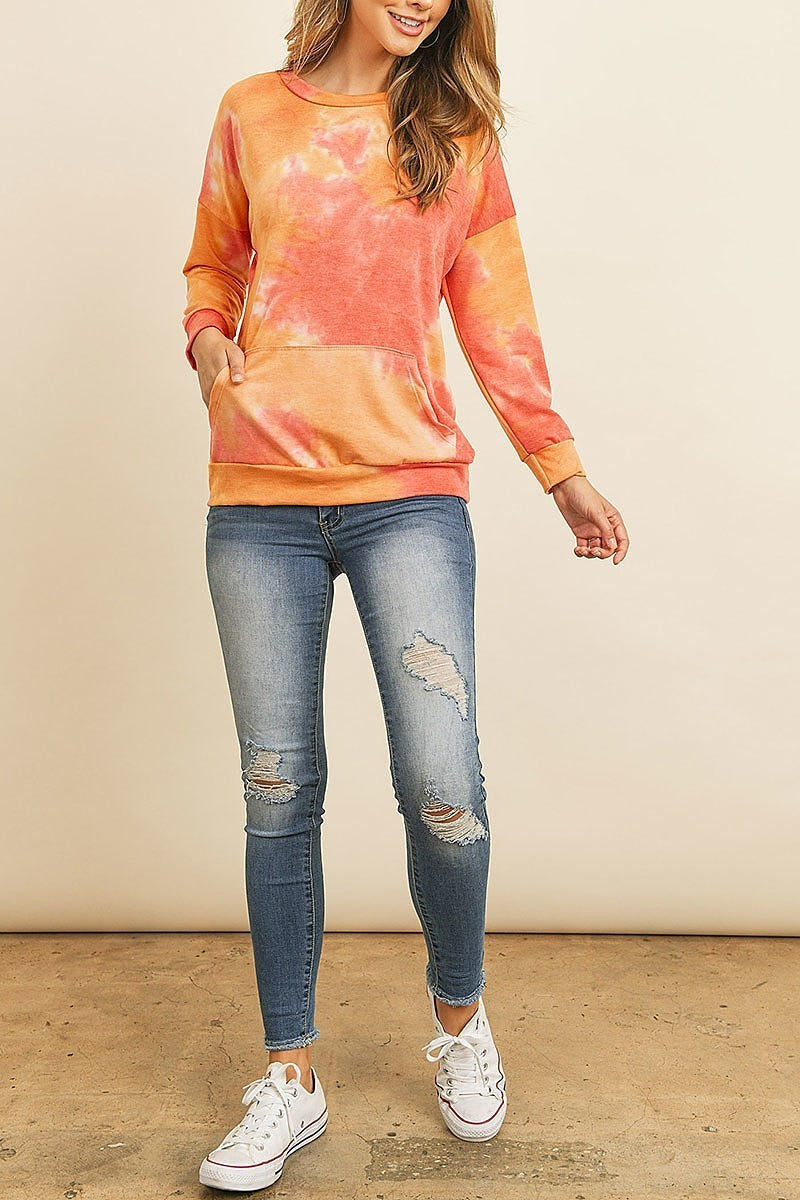 Fleeced french terry tie dye pullover with kangaroo pockets (ED8381-1)