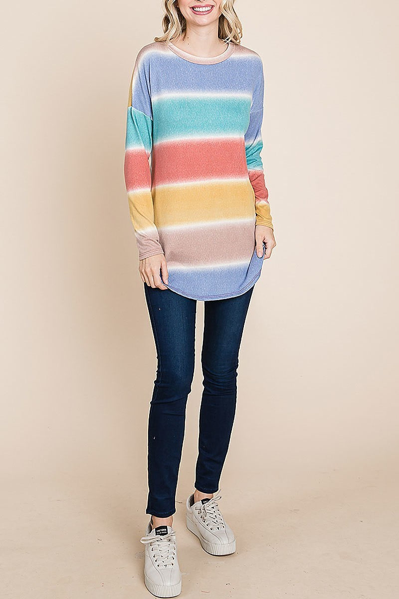 Stripe long sleeve round hem top (EF5032)