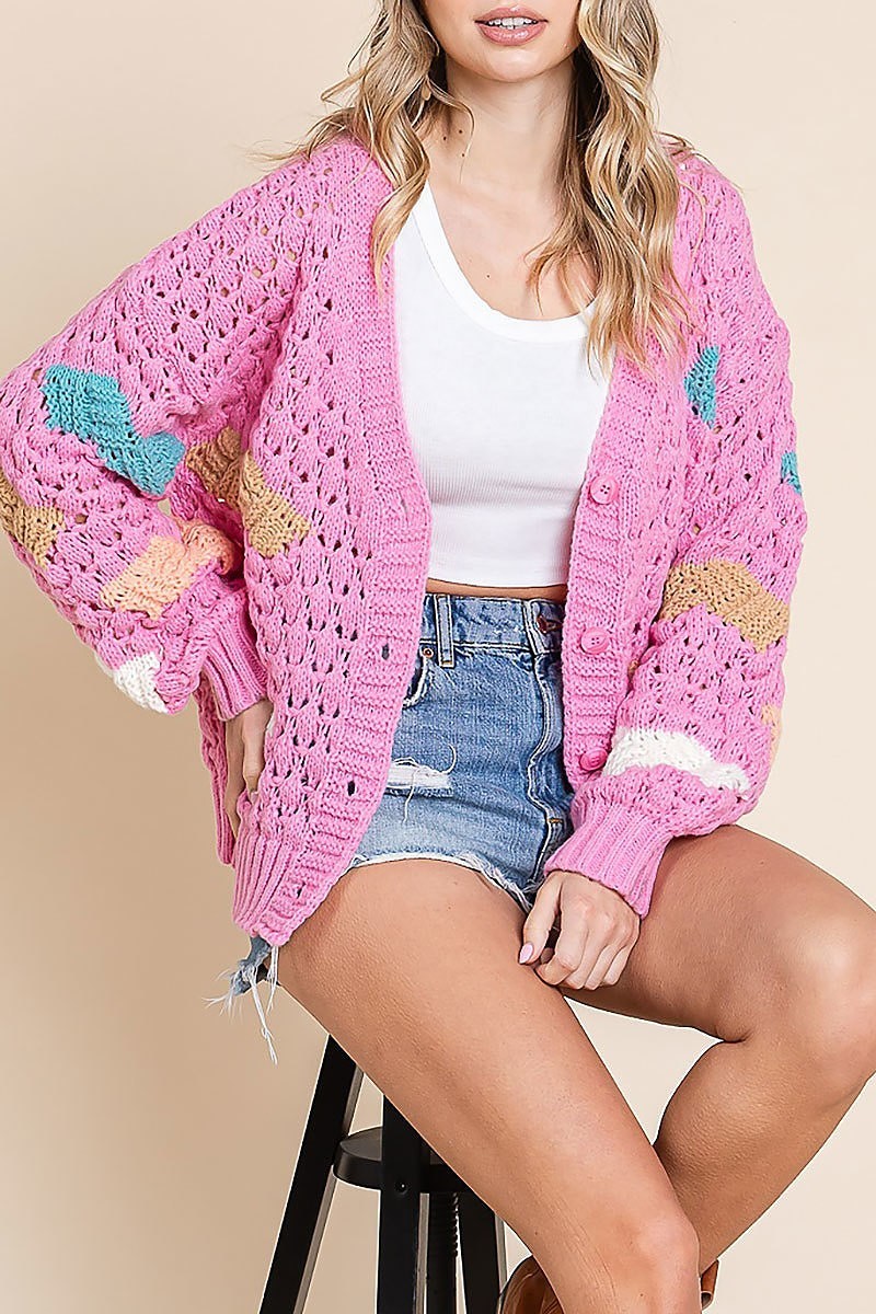 Multi colors cozy cute knit sweater cardigan (EDH1942-1)