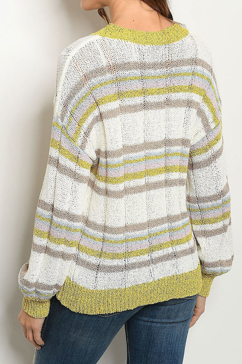 Round neck multi stripe loose fit sweater (DGS4717-LAST)