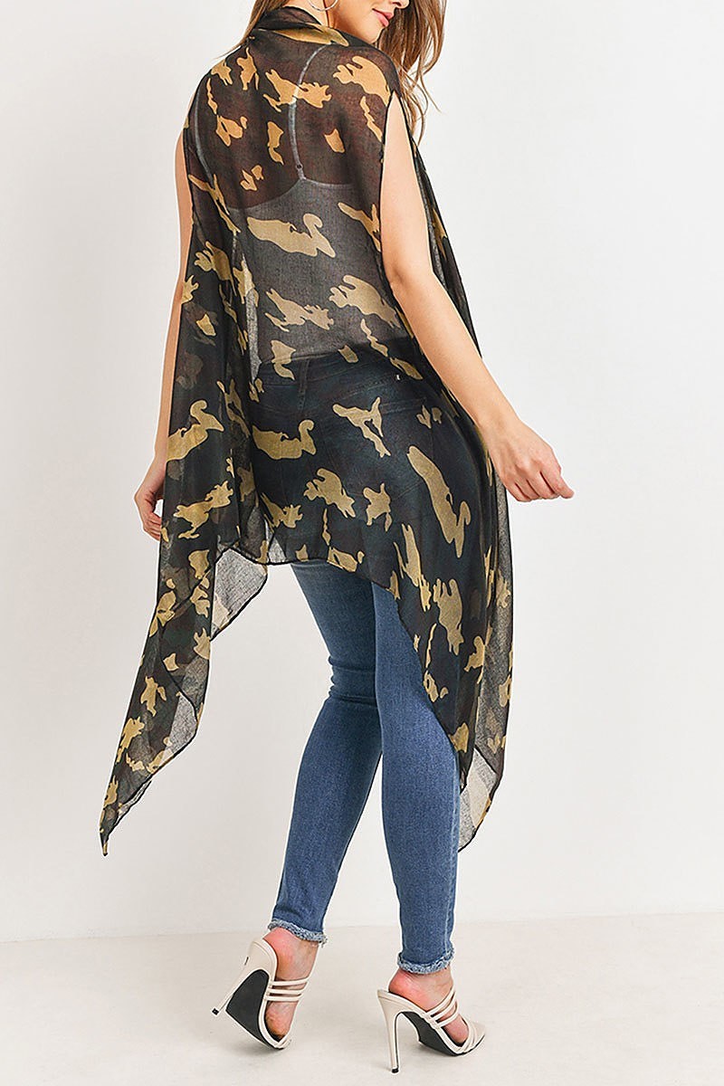 Knee length camouflage open front kimono vest (DGS5177)