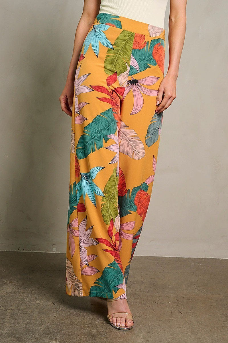 Zip up leaf print wide leg pants (EGWT1967)