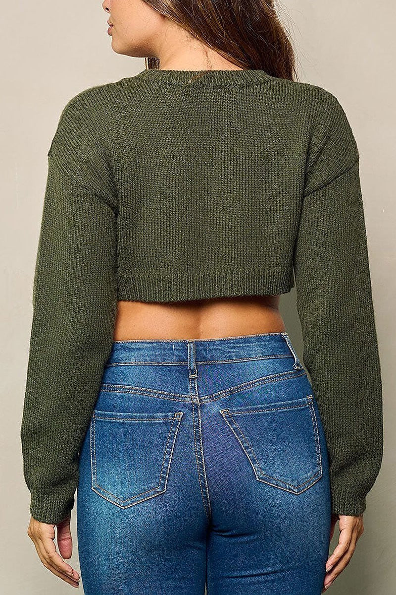 Long sleeve solid knit crop top (EFWT4358)