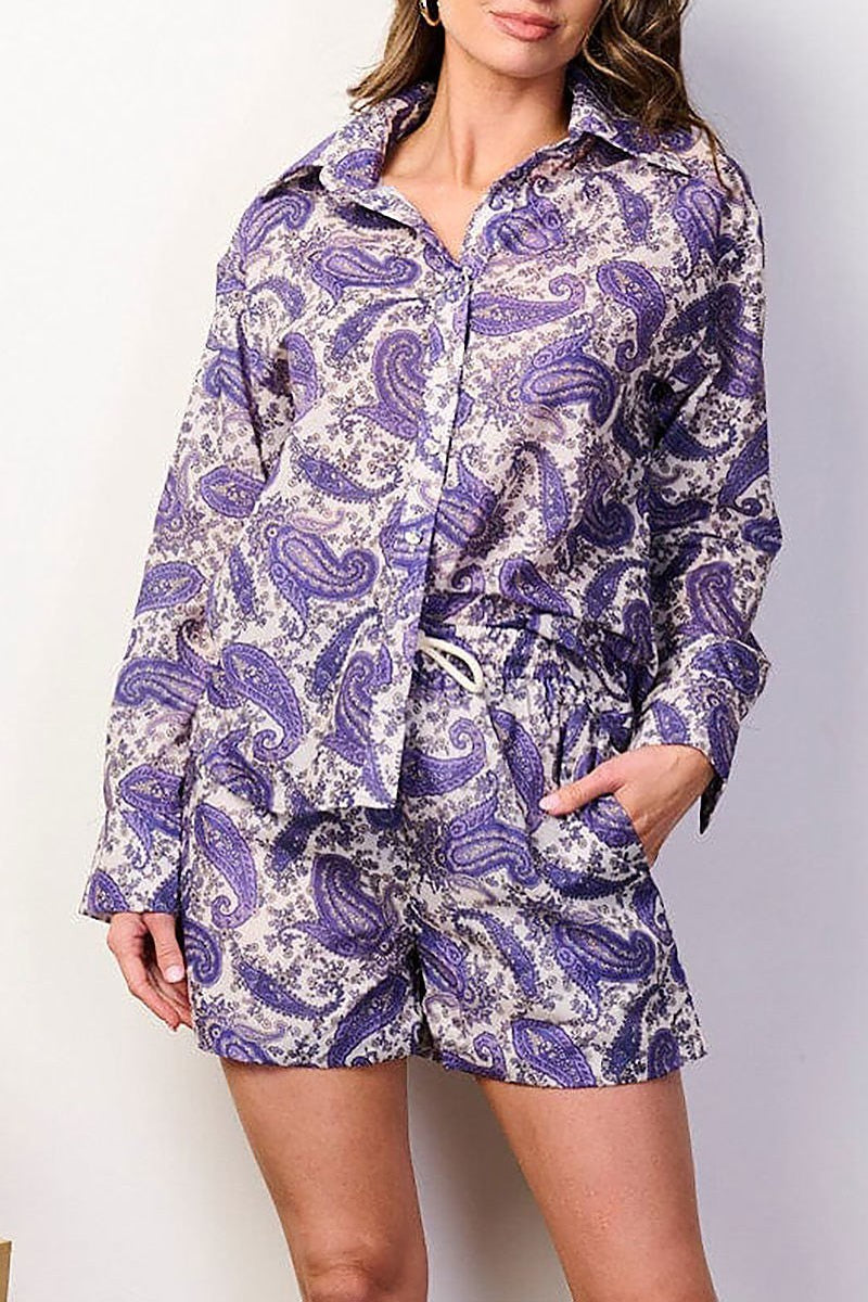 Long sleeve top & short paisley print 2pc. set (EFWT8535)