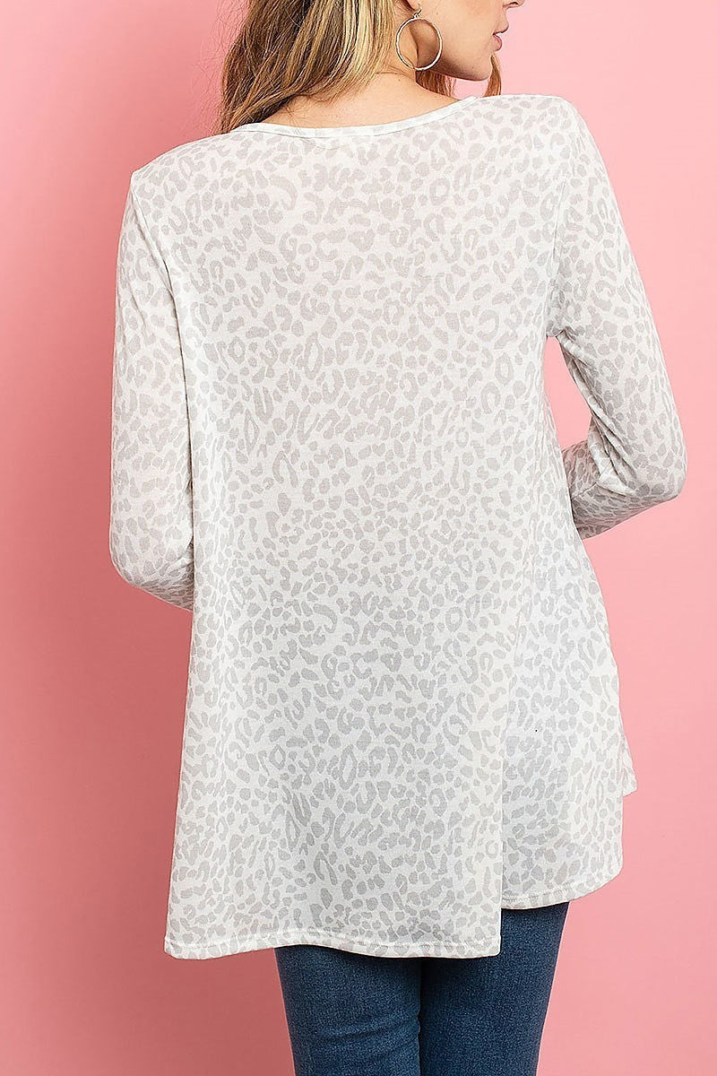 Long sleeved ruffle detail hem leopard tunic (ED8168-1)