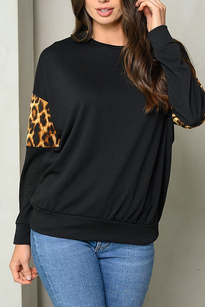 Long sleeve animal print tunic top (EDWT7147)