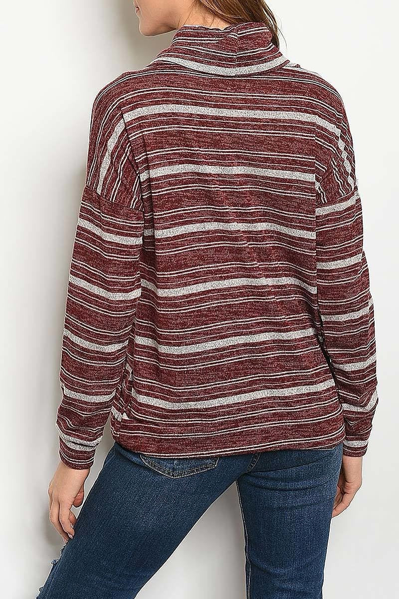 Stripe cowl neck pocket detail top (ED4824-LAST)