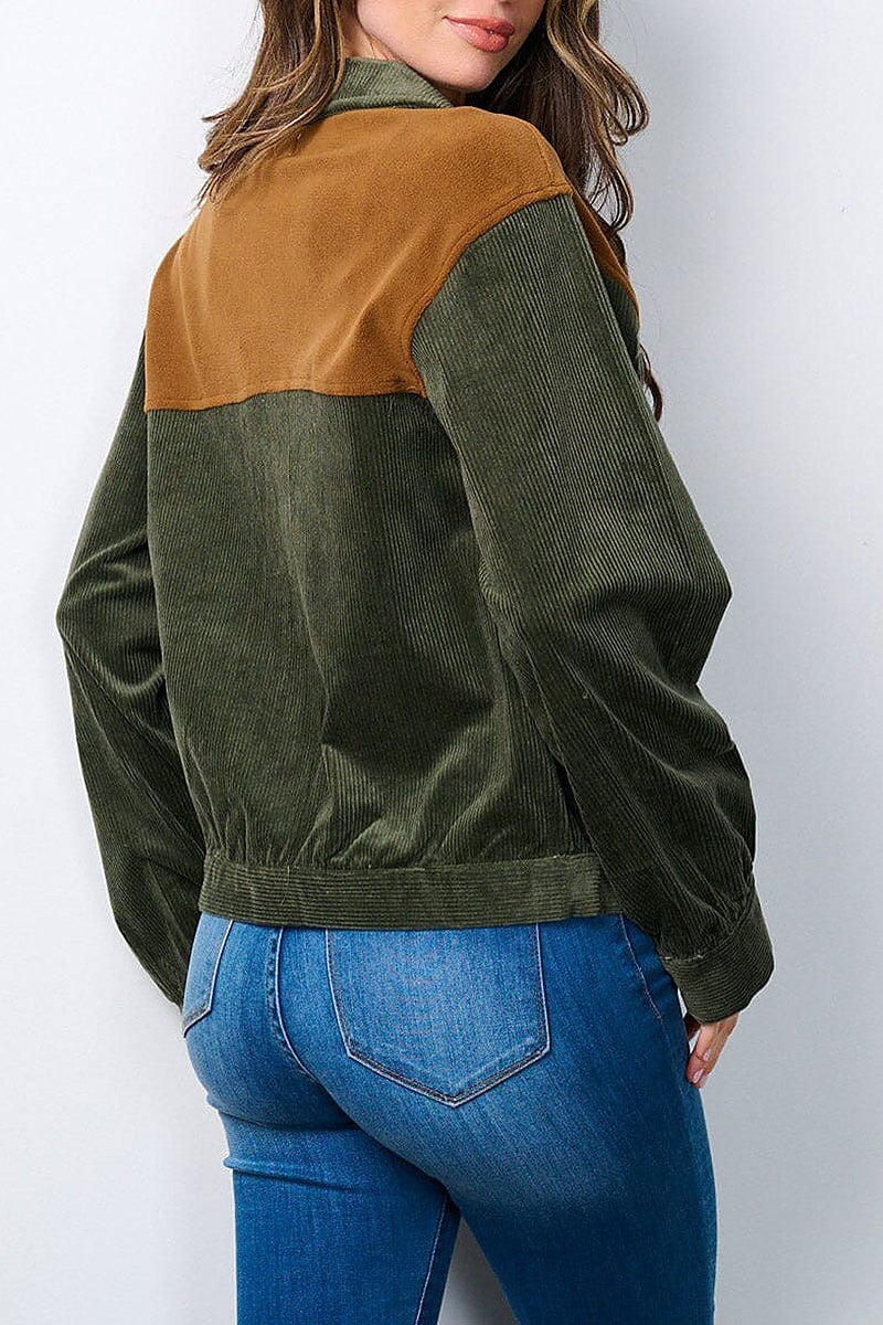 Button closure corduroy colorblock jacket (EFWT7160)