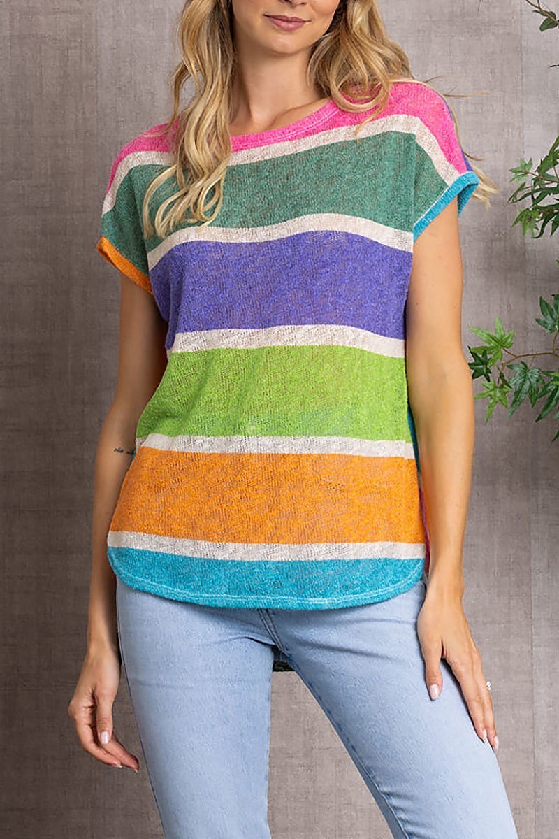 Mutlicolor stripes knit tunic top (EDSW3334)