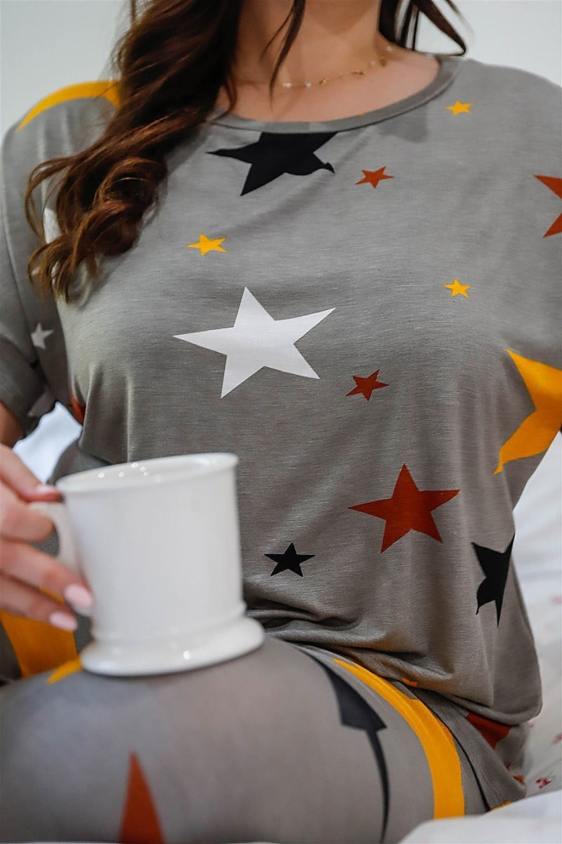 Multi color star print top and sweatpants set (TDG9264)