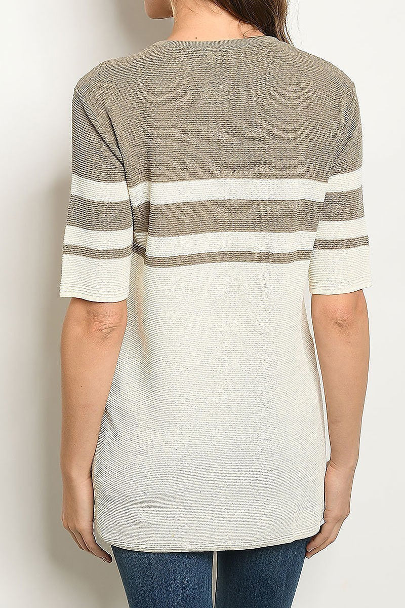 Crew neck stripe color block sweater top (ED7735-1)