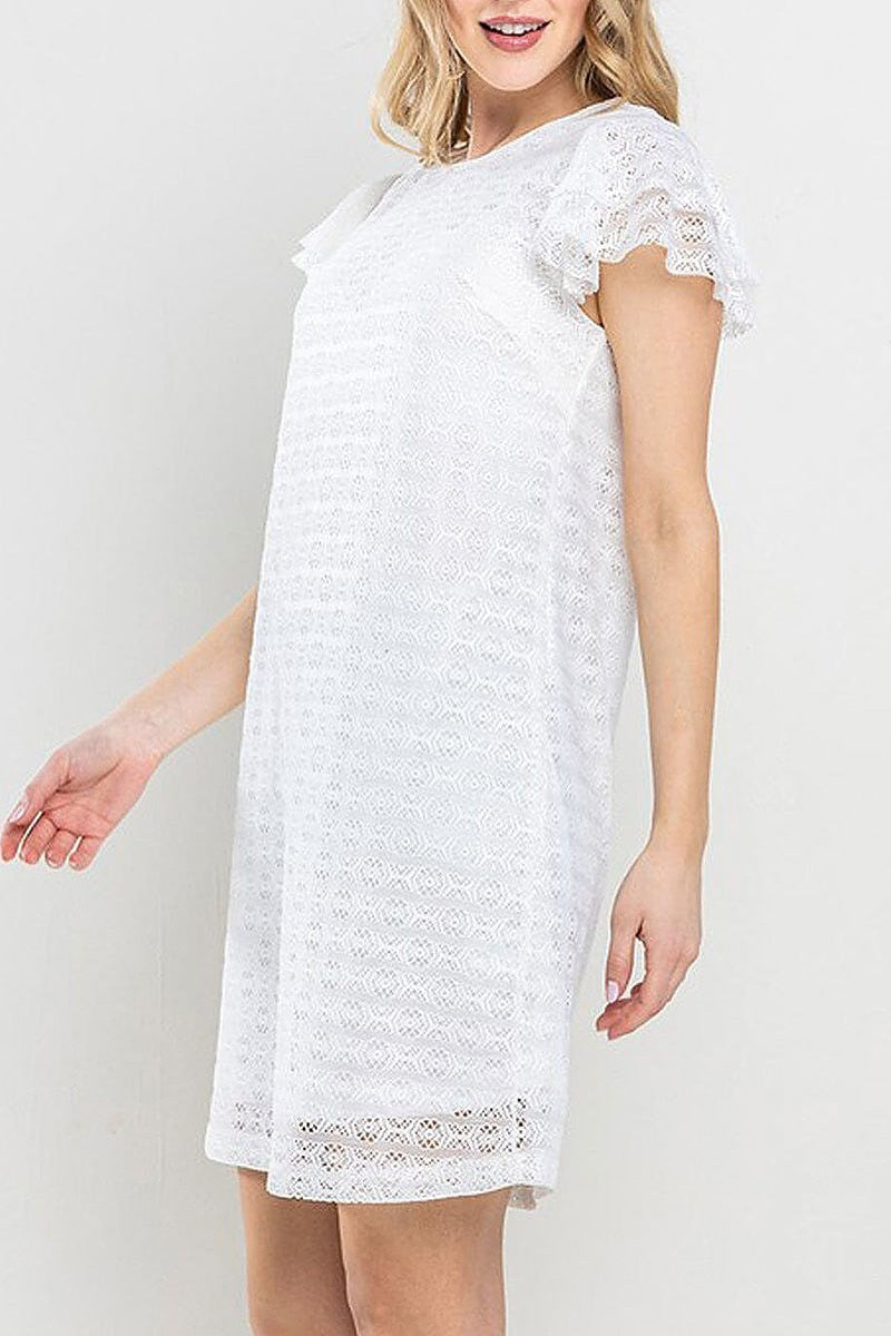 Short ruffle sleeve lace detailed tunic mini dress (EFWT8755)