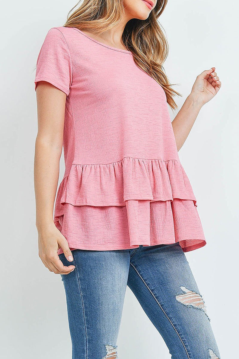 Short sleeves layered ruffle hem top (ED9252)