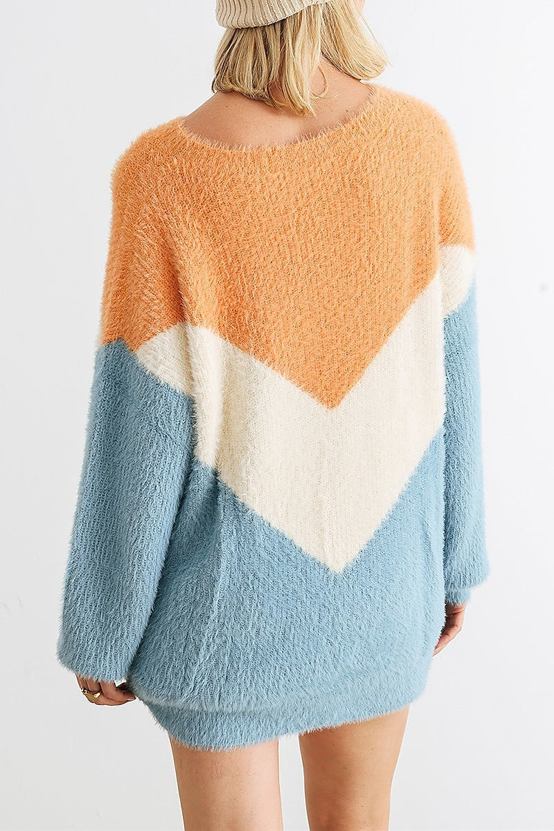 Color block fuzzy knit sweater (TED2024)