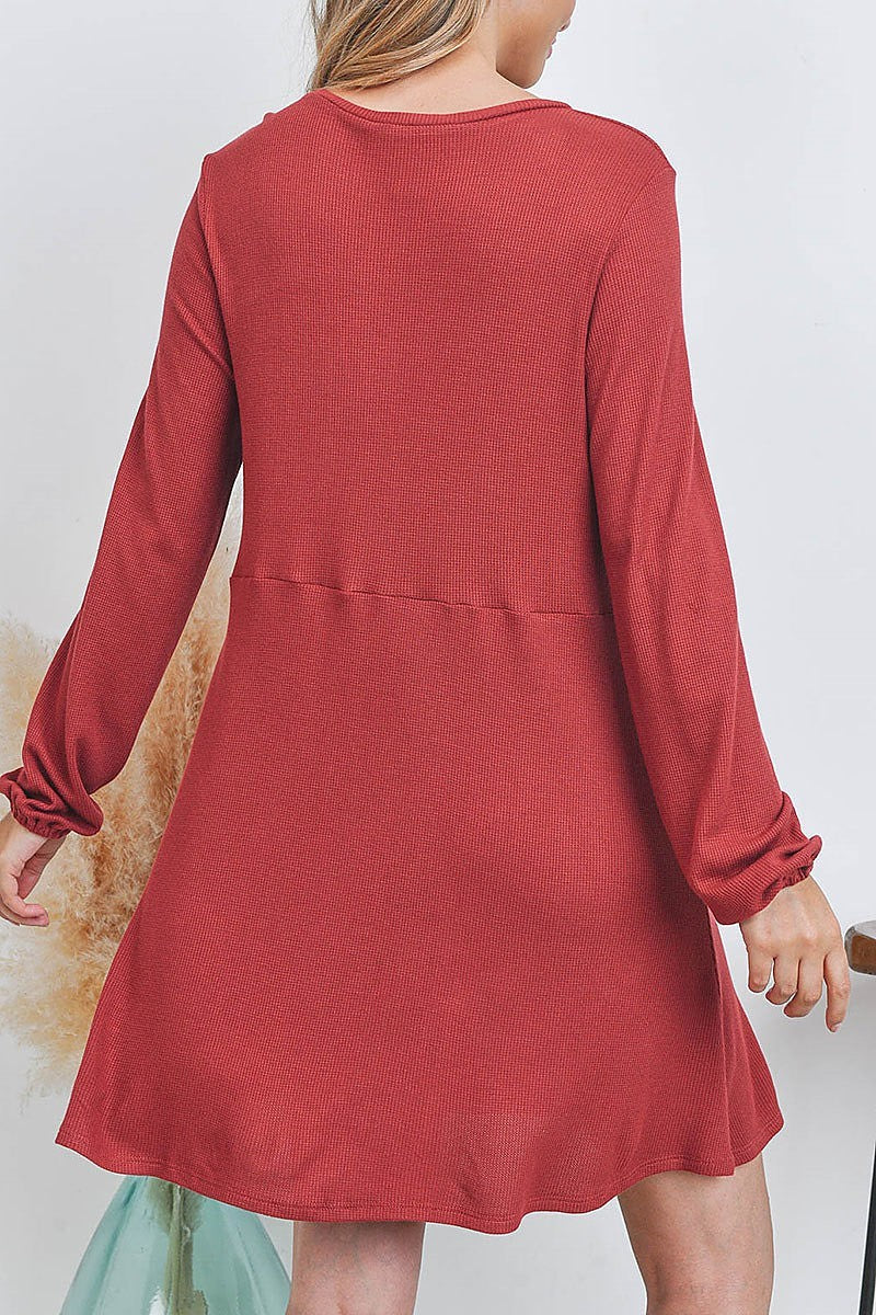 Button front bubble sleeve dress (DED6965)