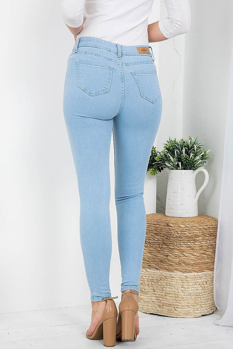 Light denim button front zip closure skinny pants (DGB3456)