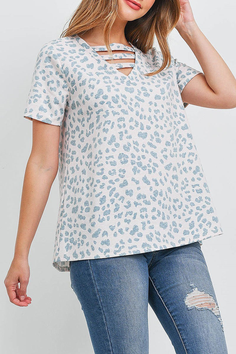 Triple strap v neck short sleeve leopard top (EF1653)