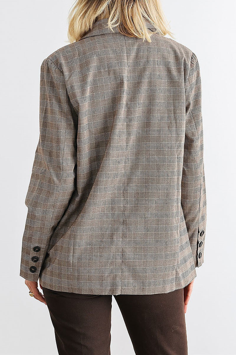 Plaid long sleeve button up pocket blazer (TED2032)