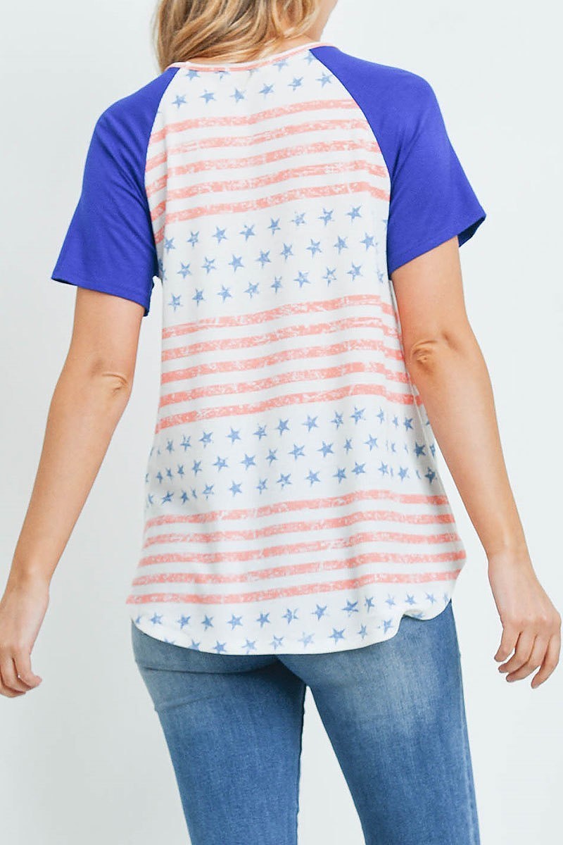 Rib american flag raglan color block top (ED9638)