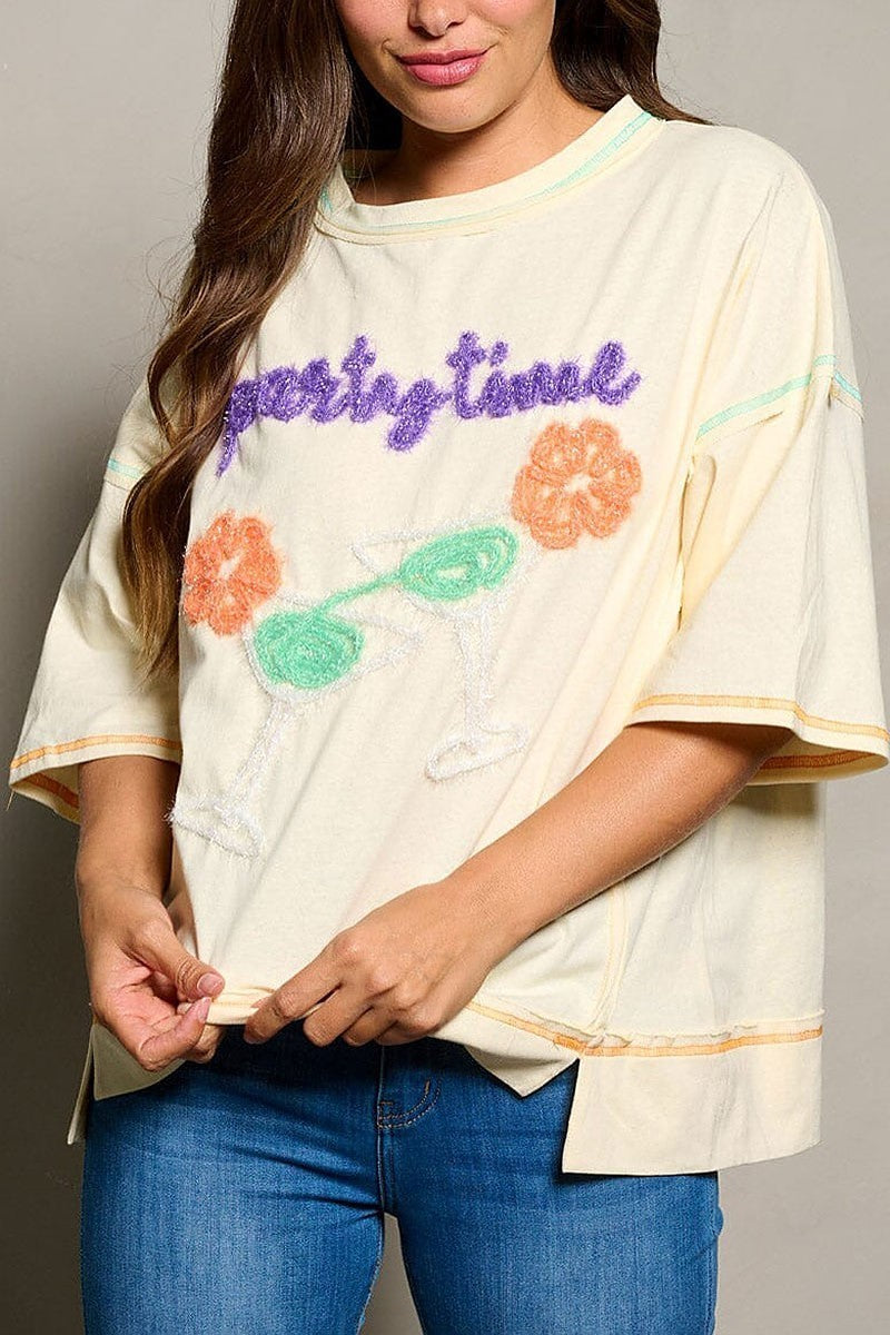 Short sleeve party time graphic tunic blouse top (EFWT9991)