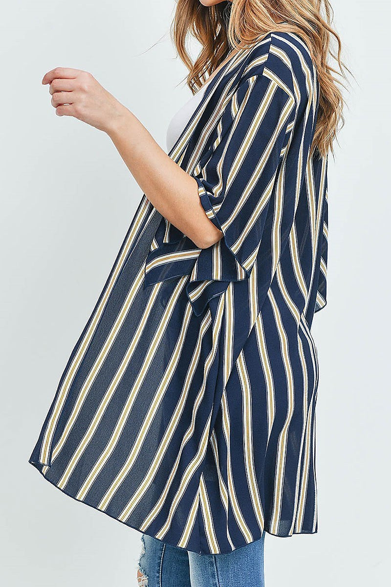 Short sleeve open front vertical stripe kimono (ED8870-2)