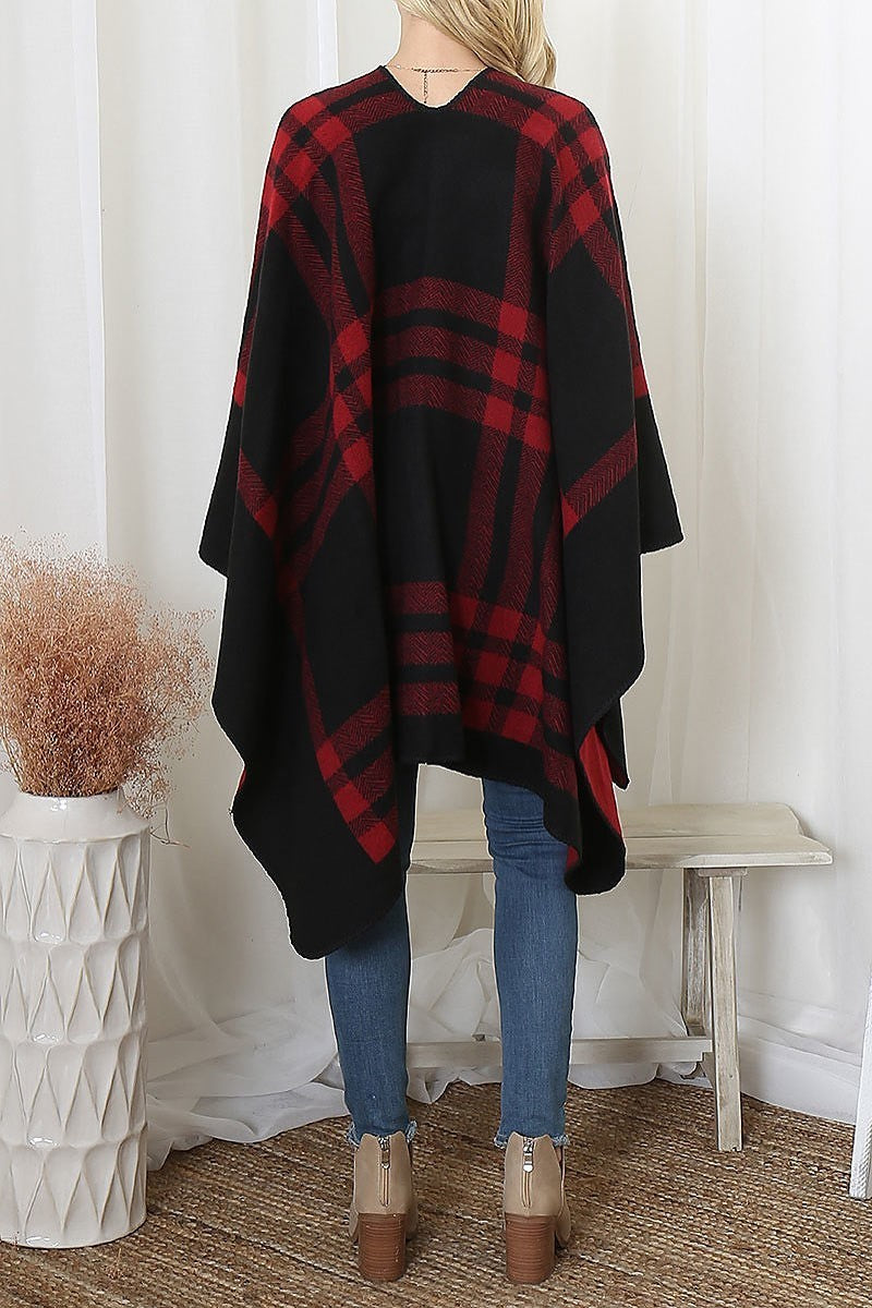 Plaid knit warmer open front kimono (DGS6091)