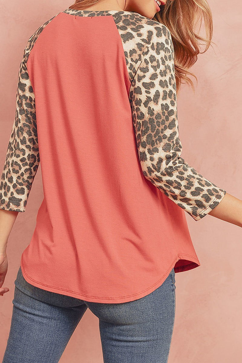 Animal print color block top (ED7799)