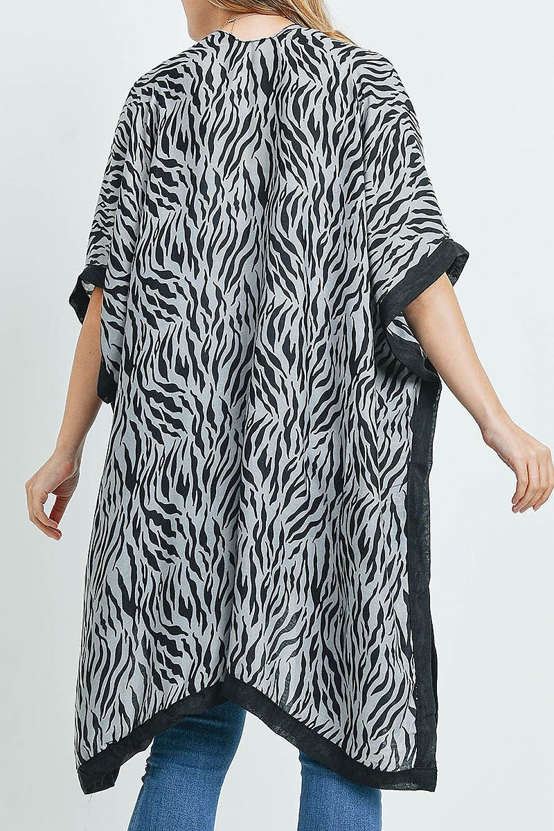 Animal print contrast band kimono top (ED9242)