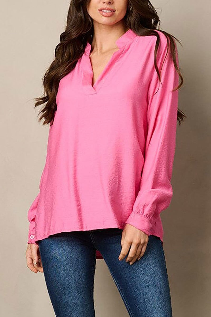 Long sleeve v-neck loose fit top (EFWT1800)