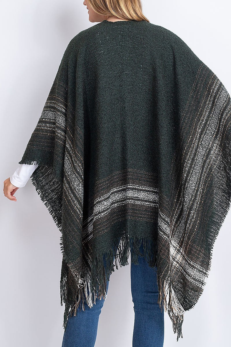 Multi plaid fringe kimono wrap (DGS5412)