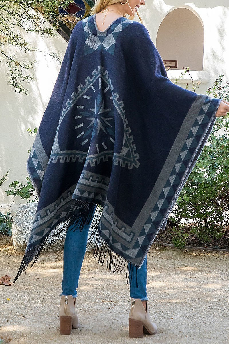 Aztec border line fringe kimono wrap (DGS5831)