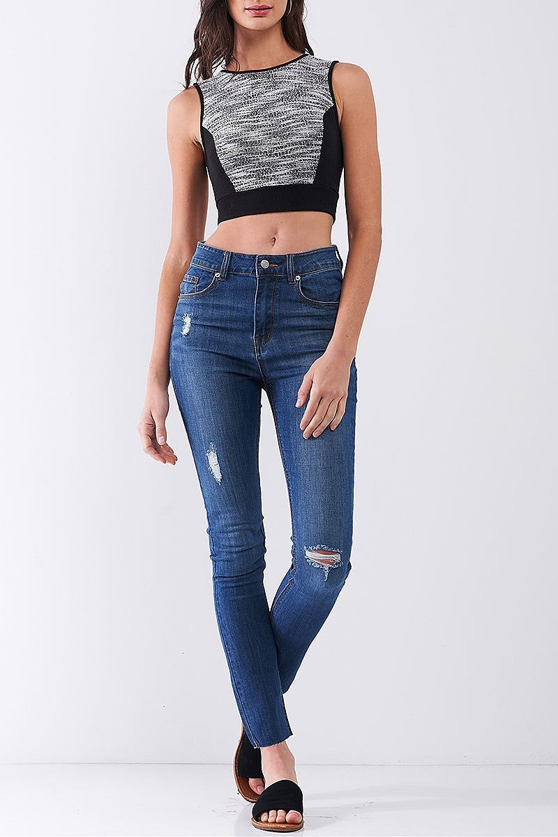 Two tone color block crop top (TDG8133)