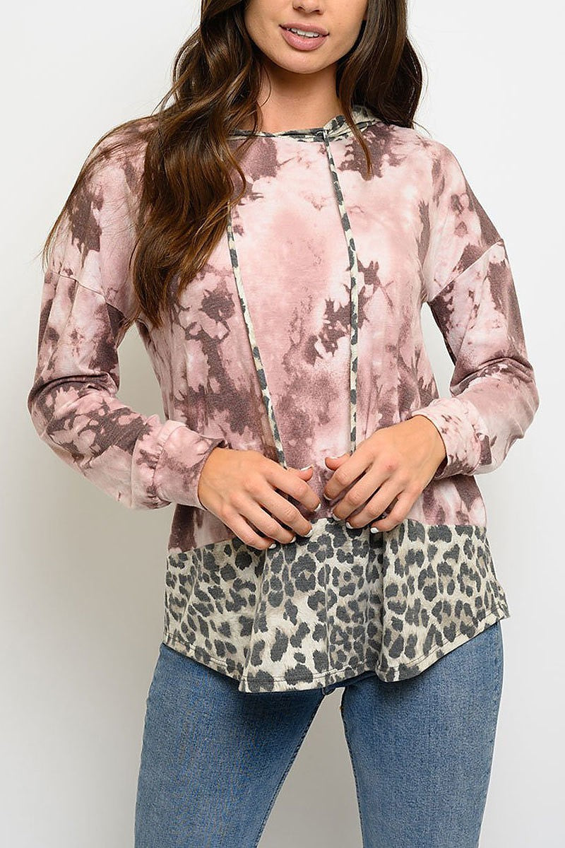 Long sleeve multi print hoodie top (EDWT3158)