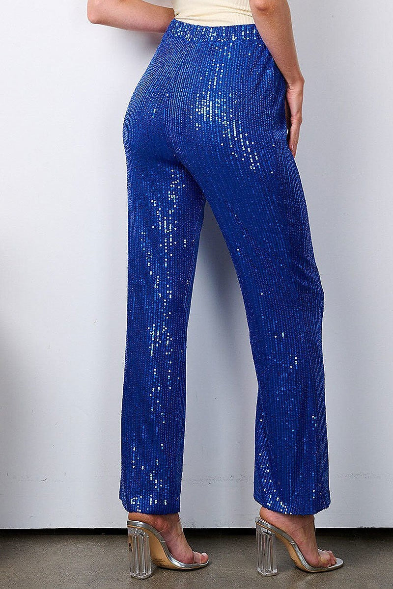 Elastic waist sequins wide led pants (EFWT7432)