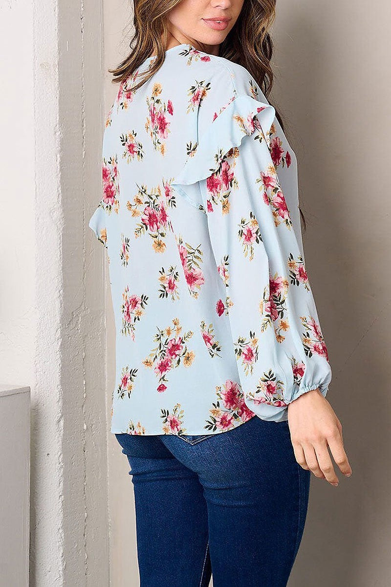 Long sleeve ruffle floral tunic top (EFWT3002)