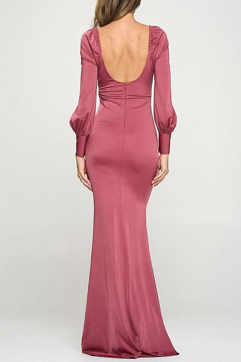 V neck bodycon maxi gown dress (EFWT1359)