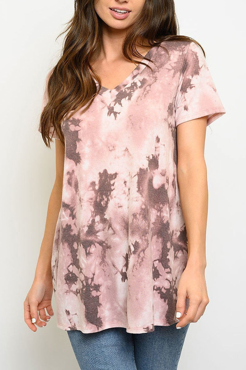 V neck short sleeve tie dye (EDWT4158)