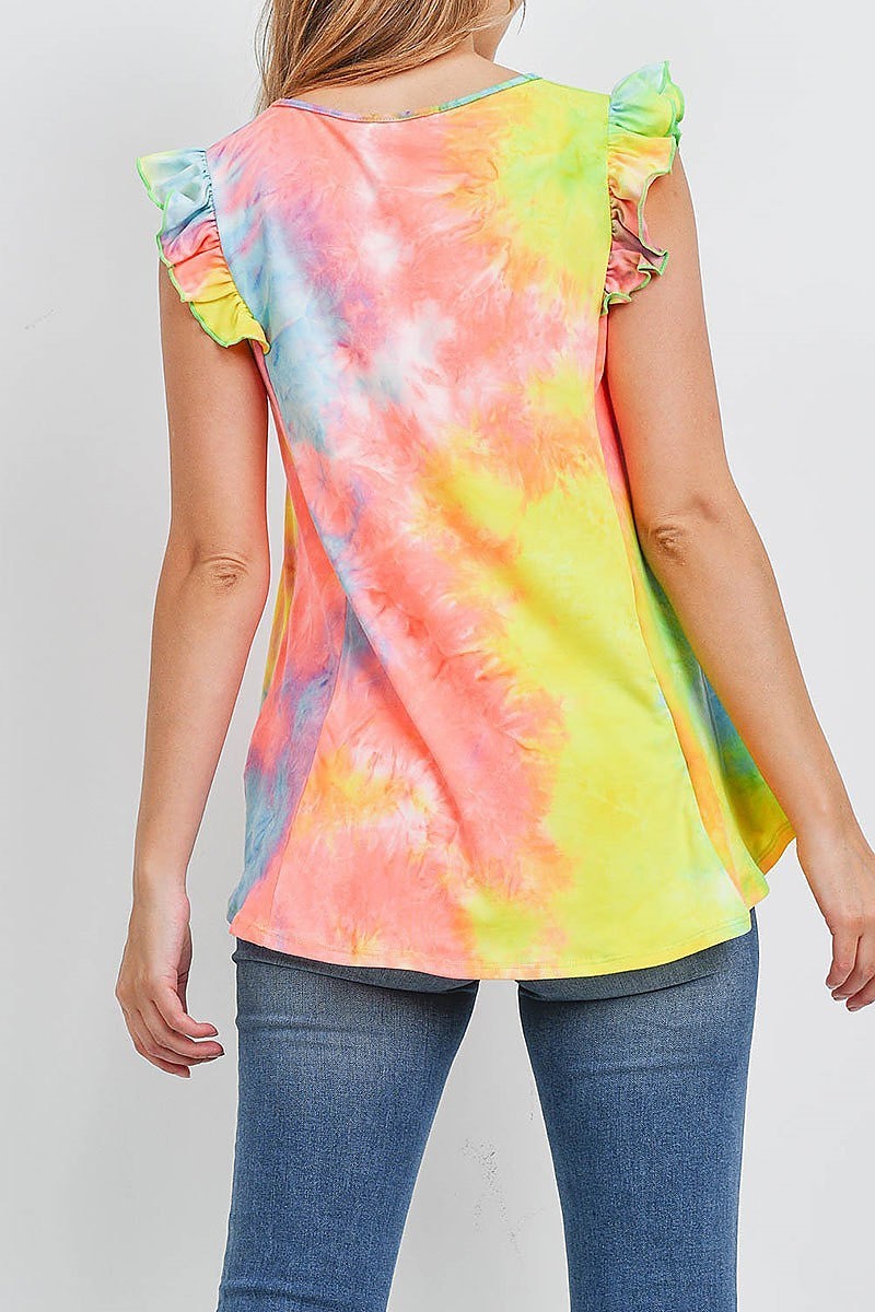 Ruffle cap sleeves tie dye top (EF1320)