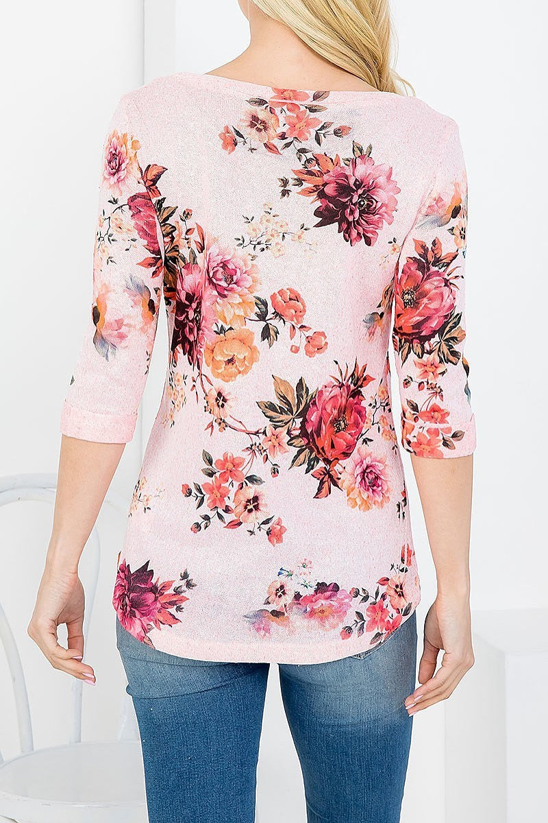 Round neck floral print top (EF3686)