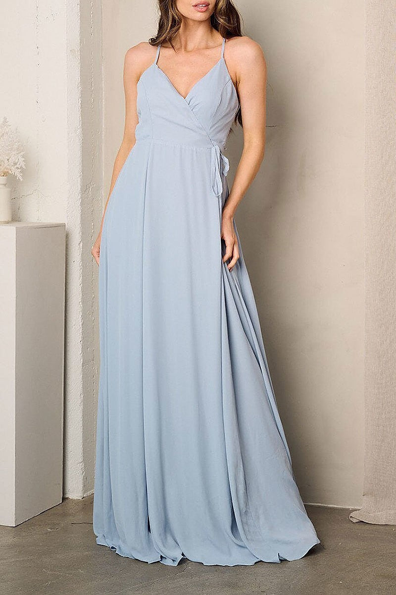 Sleeveless surplice self tie maxi dress (EFWT3241)