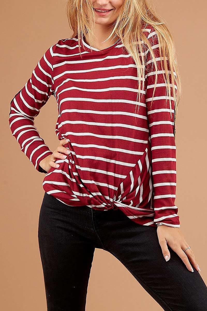 Sequin elbow patch twist front stripe top (DGBM9107-LAST)