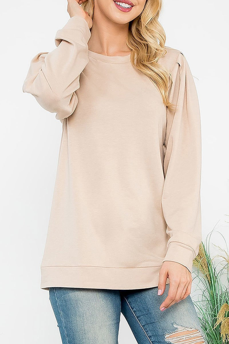 Puff sleeve round neck top (EF6919)