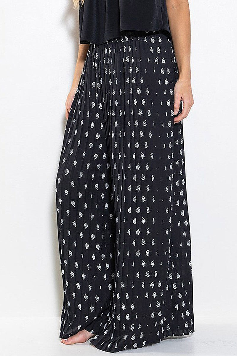 Elastic waist wide led printed palazzo pants (EFWT7424)