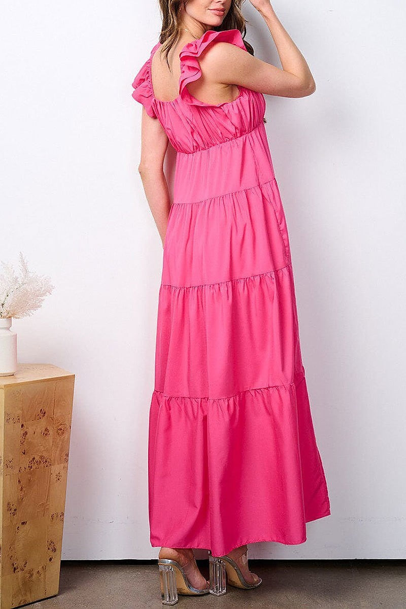 Sleeveless v-neck tiered maxi dress (EFWT7698)