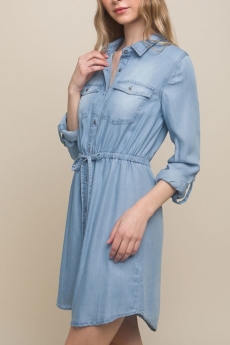 Button down tencel denim midi shirt dress (DED8303)