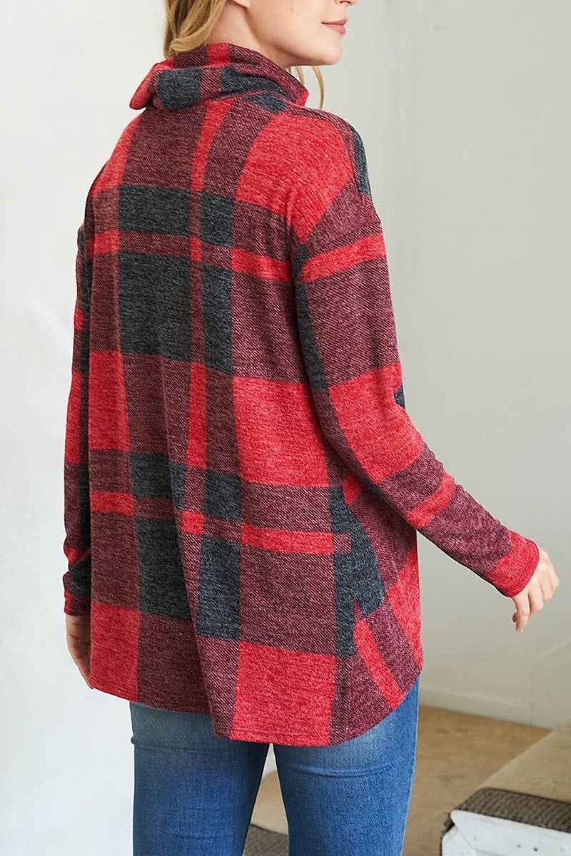 Plaid turtle neck long sleeve top (EF2463)